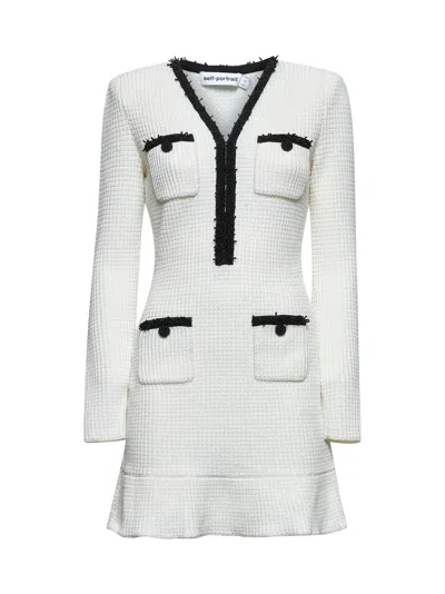 Self-portrait White Textured Knit Mini Dress