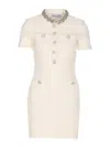 Self-portrait Mini Dress With Knit Tweed Texture And Crystal Accents In Neutral