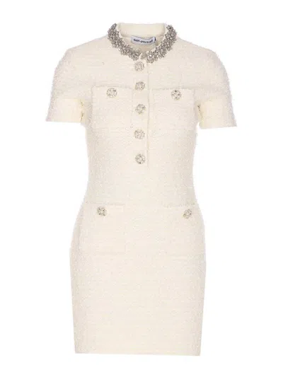 Self-portrait Mini Dress With Buttons In Neutral