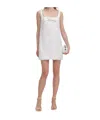 Self-portrait White Mini Dress With Square Neck And Bow Detail On The Front In Tech Fabric Woman