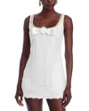 Self-portrait White Mini Dress With Square Neck And Bow Detail On The Front In Tech Fabric Woman In White