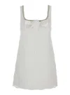 Self-portrait White Mini Dress With Square Neck And Bow Detail On The Front In Tech Fabric Woman In White