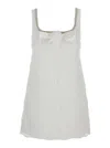 Self-portrait White Mini Dress With Square Neck And Bow Detail On The Front In Tech Fabric Woman In White