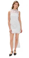 Self-portrait White Crewneck Sleeveless Mini Dress With All-over Floral Embroidery And Maxi Bow On The Rear In Tec In White