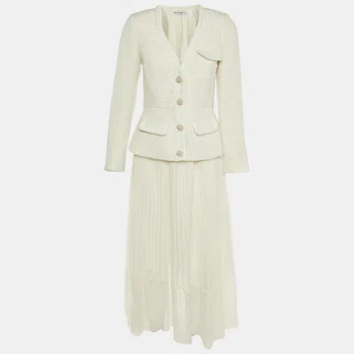 Pre-owned Self-portrait White Tweed & Crepe Tailored Midi Dress S