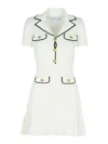 Self-portrait White Mini Dress With Notched Collar And Contrasting Trim In Viscose Blend Stretch Woman In White