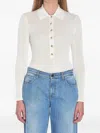 Self-portrait Fitted White Top With Deep V-neckline And Button Detailing In White