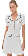Self-portrait White Mini Dress With Notched Collar And Contrasting Trim In Viscose Blend Stretch Woman In White