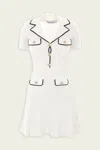 Self-portrait White Mini Dress With Notched Collar And Contrasting Trim In Viscose Blend Stretch Woman