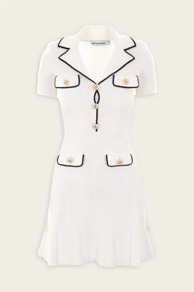 SELF-PORTRAIT WHITE VISCOSE RIB KNIT MINI DRESS