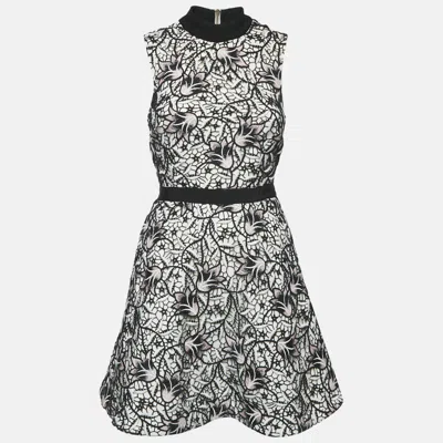 Pre-owned Self-portrait White/black Floral Lace Mini Dress S