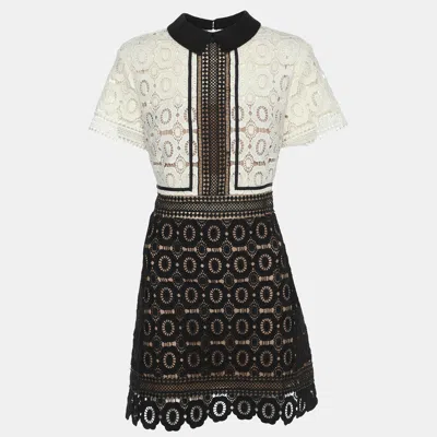 Pre-owned Self-portrait White/black Lace Felicia Collared Mini Dress M