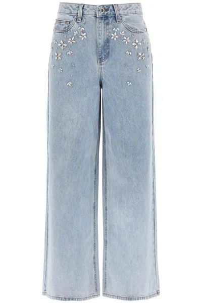 Self-portrait Wide Jeans With Applique Details In Blue