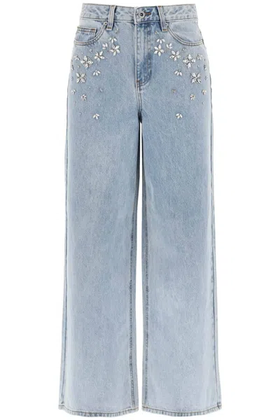Self-portrait Wide Jeans With Applique Details In Blue