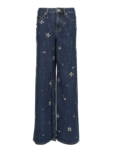 SELF-PORTRAIT WIDE LEG DENIM JEANS BLUE