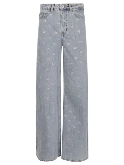 Self-portrait Wide-leg Denim Jeans In Gray
