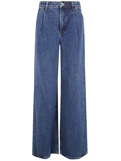 Self-portrait Wide Leg Denim Jeans In Blue