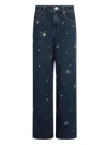 Self-portrait Wide-leg Denim Jeans With Floral Embellishments In Blue