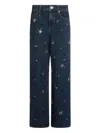Self-portrait Wide-leg Denim Jeans With Floral Embellishments In Blue