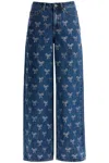 Self-portrait Blue Jeans With All-over Rhinestoned Bow Embellishments In Denim Woman
