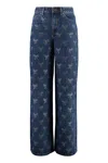 Self-portrait Blue Jeans With All-over Rhinestoned Bow Embellishments In Denim Woman
