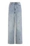 Self-portrait Embellished Wide Leg Jeans L. Blue In Blue