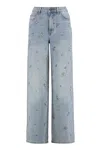 Self-portrait Jeans With Rhinestone Flowers In Blue