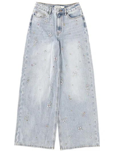 Self-portrait Wide Leg Jeans In Blue