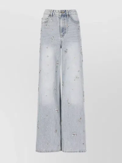 SELF-PORTRAIT WIDE-LEG JEANS FEATURING STRASS EMBELLISHMENTS