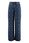 Self-portrait Blue Jeans With All-over Rhinestoned Bow Embellishments In Denim Woman In Navy