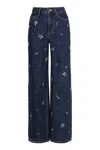 Self-portrait Wide-leg Jeans With Five Pockets In Blue