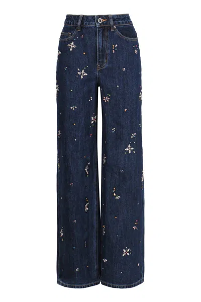 Self-portrait Wide-leg Jeans With Five Pockets In Blue