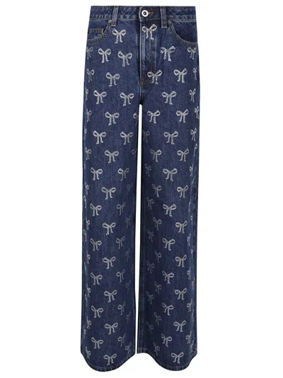 Self-portrait Wide-leg Jeans With Playful Bow Pattern