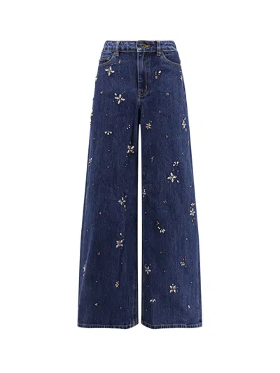 SELF-PORTRAIT WIDE LEG JEANS WITH RHINSESTONES