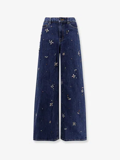 SELF-PORTRAIT WIDE LEG JEANS WITH RHINSESTONES