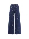 Self-portrait Wide Leg Jeans With Rhinsestones In Blue