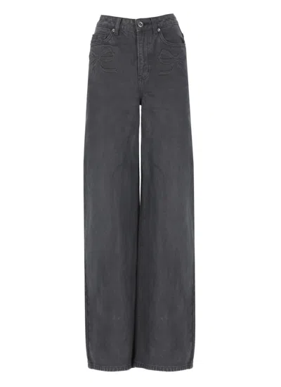 Self-portrait Wide-leg Palazzo Jeans In Gray