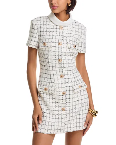 Self-portrait Windowpane Check Boucle Mini Dress In White