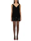 Self-portrait Black Sequin Mini Dress With V Neck In Tech Fabric Woman In Black