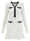 Self-portrait Textured White Dress With Beaded V-neckline