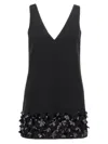 Self-portrait Black Sequin Mini Dress With V Neck In Tech Fabric Woman In Black