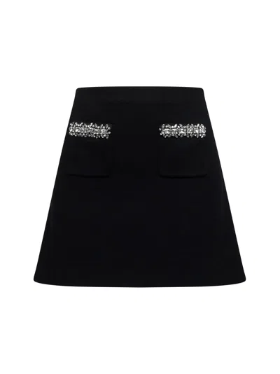 SELF-PORTRAIT SELF PORTRAIT WOMEN BLACK EMBELLISHED KNIT MINI SKIRT