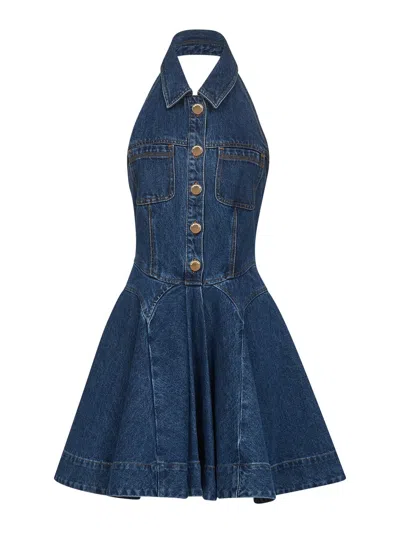 Self-portrait Self Portrait Women Blue Cotton Denim Flared Mini Dress