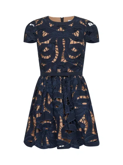 Self-portrait Self Portrait Women Blue Cotton Poplin Mini Dress With Bow Motif