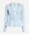 Self-portrait Embellished Belted Cardigan In Blue