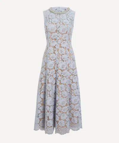Self-portrait Blue Fine Lace Pearl Midi Dress In White