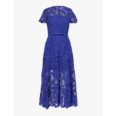 Self-portrait Womens Blue Floral-embroidered Lace Woven Midi Dress