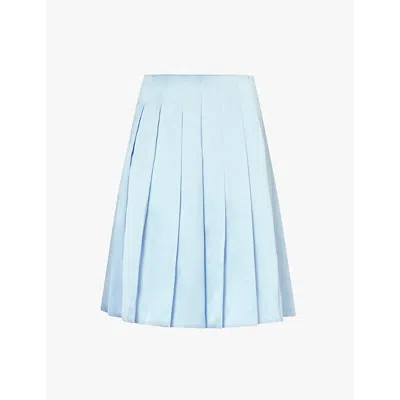 Self-portrait Pleated Lined Satin Midi Skirt In Blue