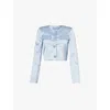 Self-portrait Womens Blue Rhinestone-buttons Two-flap Pockets Woven Jacket In Blue