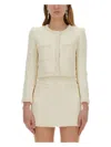 Self-portrait White Crewneck Jacket With Sequin And Faux-pearls Embellishments In Tech Fabric Woman In Ivory